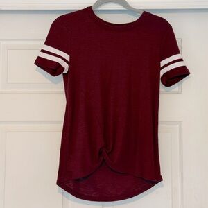 SO Women's Maroon Short Sleeve Tee with White Stripes and Knot